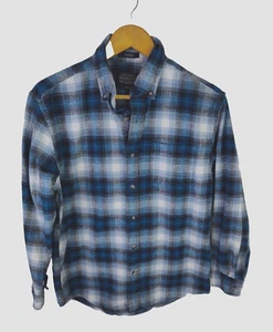 Pendleton "Mason Shirt Mens Sz M Medium Blue Wool Tartan Plaid Buttons 1- Pocket - Picture 1 of 8