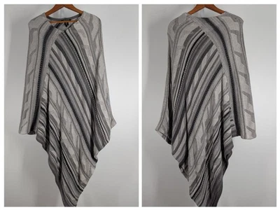 Poncho Lauren Ralph Lauren Southwest G/XL algodão linho cinza malha asteca capa envoltório - Imagem 1 de 4