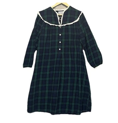 Lanz Of Salzburg Women's Plaid Flannel 100% Cotton Nightgown Size M Blue Green - Image 1 of 4