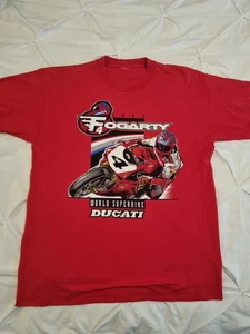Men's Vintage 1990s Carl Fogarty World Superbike Ducati T-shirt Single Stitch Lg - Picture 1 of 6