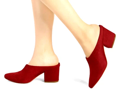 Allegra K Women's Pointed Toe Slip On Block Heel Slide Red Mules Size-8 /38 - Image 1 of 4