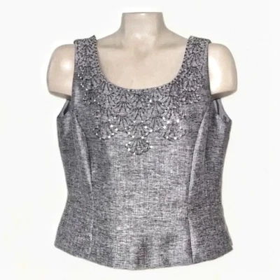 Camiseta sin mangas Tahari Arthur S Levine metálica plateada para ocasiones especiales 12 Petite Foto 1 de 4