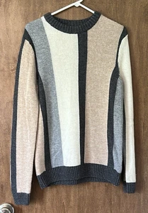 Zara Gray and Tan Crewneck Sweater with Color-Block Design Size M - Picture 1 of 7