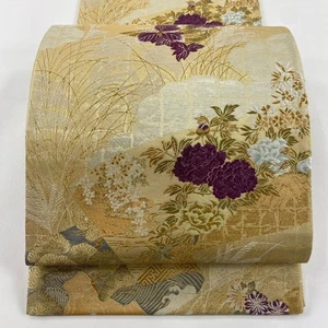JAPANISCHER KIMONO GÜRTEL FUKURO OBI GOLD ROKUTSU-GARA REINE SEIDE FF4034 - Bild 1 von 5