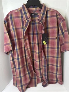 SOLARIS Mens Button Down Red Plaid Shirt Size XL Short Sleeve - Picture 1 of 5