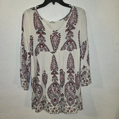 Billabong Rayon White w/ Paisley Pattern Girl’s Babydoll Dress Boho Large - Image 1 of 4