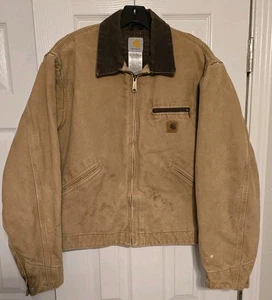 Vintage Carhartt Blanket Lined Detroit Jacket Mens Large Brown J97 CML Stains - Picture 1 of 18