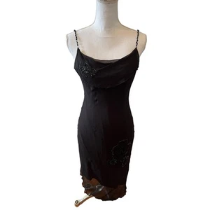 Vintage Y2K Robbie Bee silk flutter Slip Dress beaded detail Black - Picture 1 of 11
