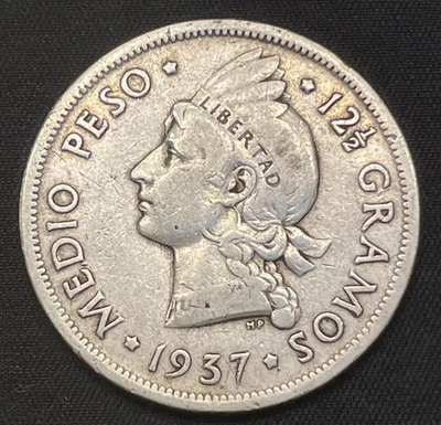 🇩🇴 Moneda República Dominicana 1/2 medio peso 1937 plata .900 KM-21 Foto 1 de 2