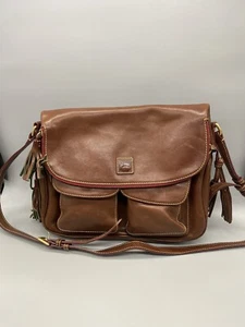 Dooney & Bourke Florentine Leather Collection Satchel Bag Flap Saddle Brown - Picture 1 of 21