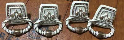 true vintage hardware 4 salvaged drawer pulls white w/gold accent 1970's retro! - Image 1 of 4