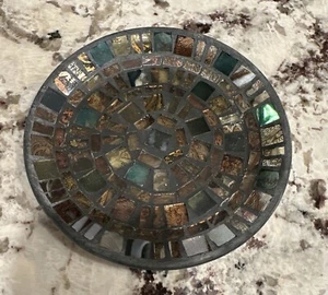 Elle Decor Pillar Candle Holder Tray Plate Glass Mosaic 5.5” Trinket Tray - Picture 1 of 3
