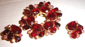VTG Red & pink Rhinestone Brooch Clip Earring one clip off earring - Picture 1 of 3