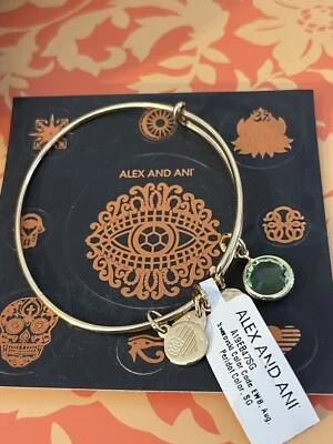ALEX AND ANI Swarovski Color Code Bangle Bracelet AUG PERIDOT SHINY GOLD NWT! - Image 1 of 3