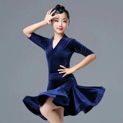 Mini Vestido Disfraz Terciopelo Niña Niño Niño Volantes Baile Escenario Tango Latino Volantes Foto 1 de 4