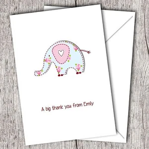 Personalisierte gefaltete Baby Dankeskarten/Taufe ~ Vintage Elefant D60 - Bild 1 von 1