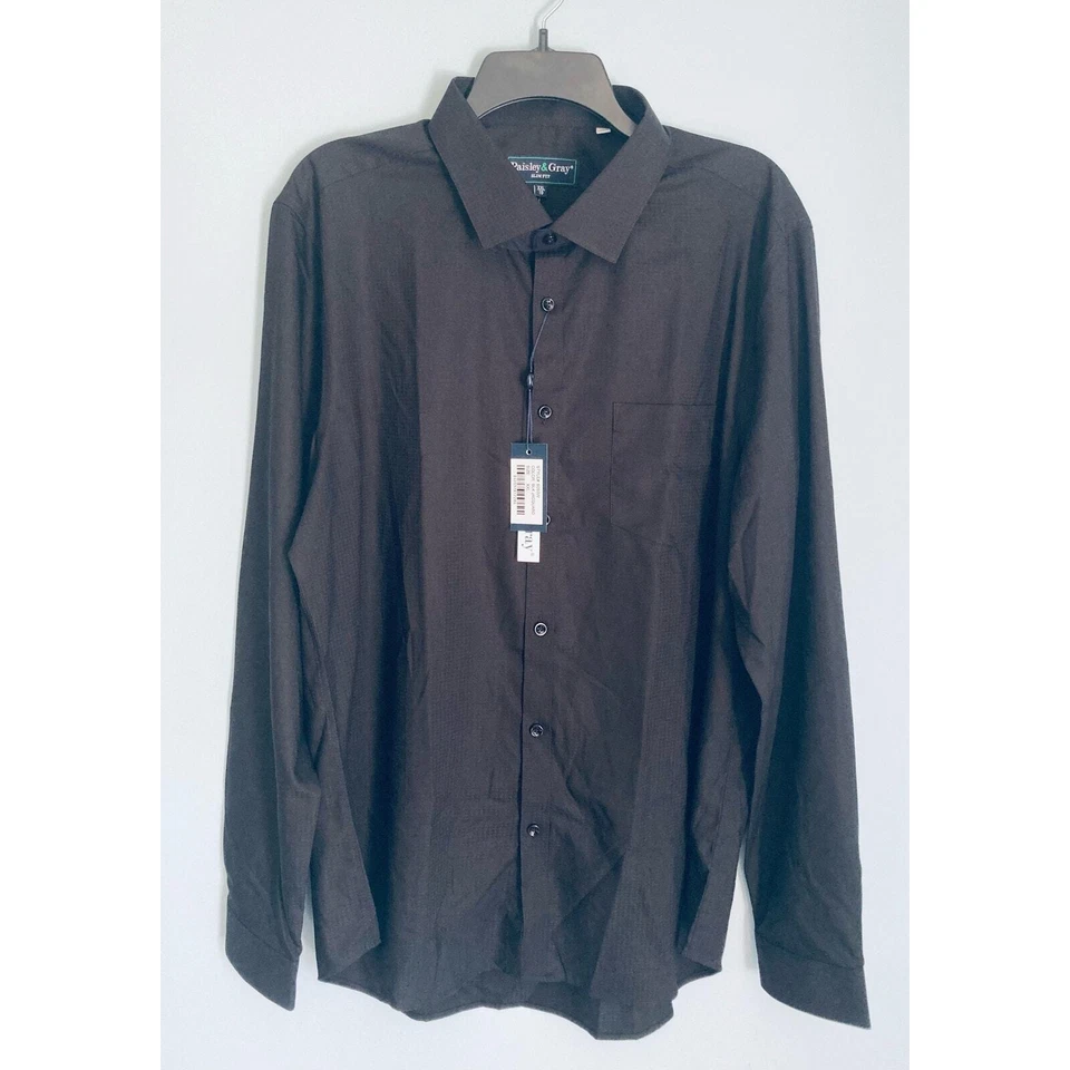 2XL Black Jacquard Button Up Long Sleeve Dress Top Paisley & Gray - Image 1 of 4