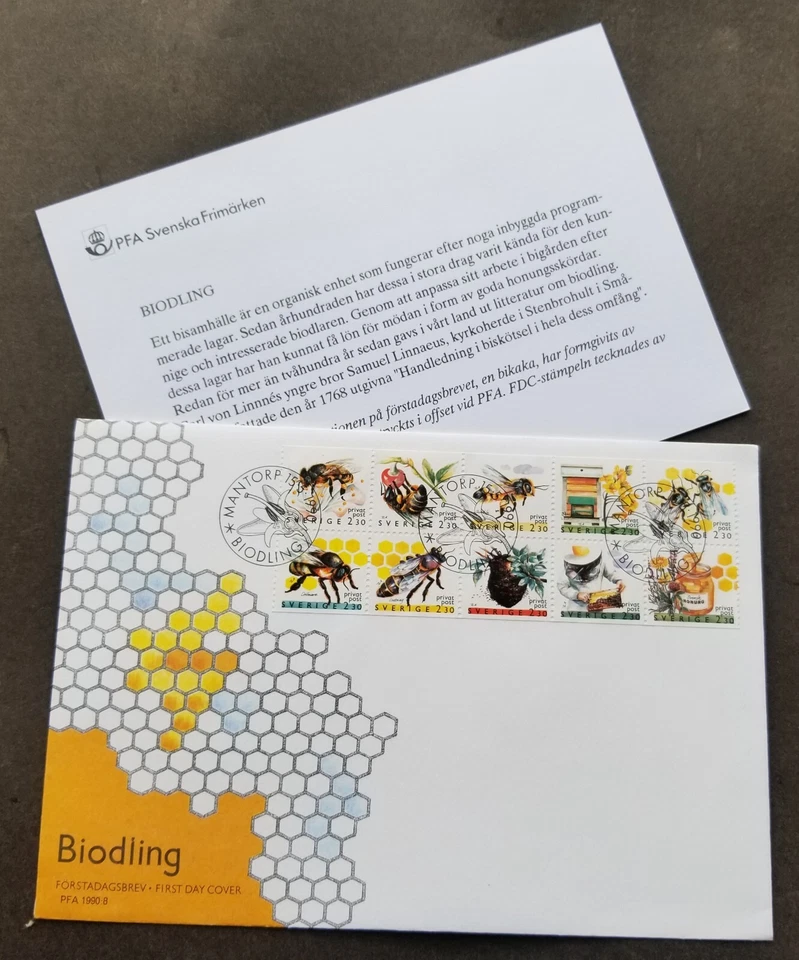 [SJ] Sweden Biodling 1990 Honey Bee Insect Food Comb Fruit (stamp FDC) - Image 1 of 4