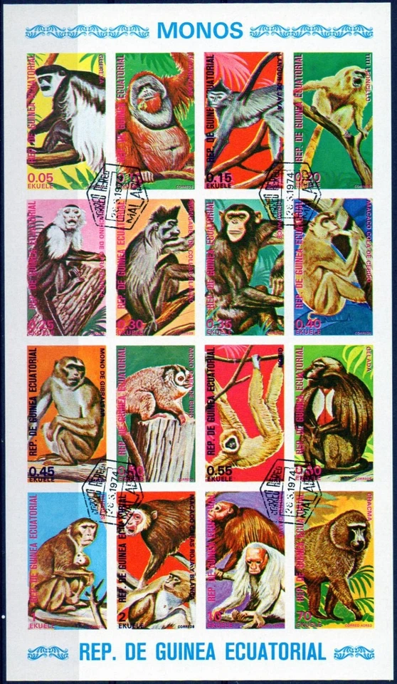 HB República Guinea Ecuatorial hojita bloque sin dentar año 1974 usada monos - Imagen 1 de 1