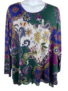 B.L.E.U. Top tunica donna 3X Paisley tecnica mista maglia floreale e trasparente boho artistico - Foto 1 di 10