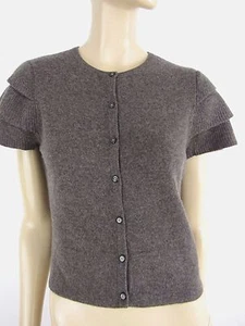 DESIGN HISTORY STRICKJACKE TAUPE PLISSEEÄRMEL 100% KASCHMIR GR M - Bild 1 von 6