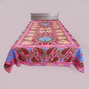 Indian Cotton Suzani Embroidery Wall Hanging Woolen Floral Bedspread Tapestry - Picture 1 of 5