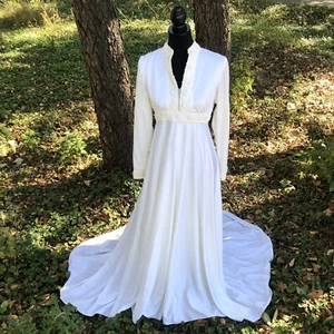 Vintage Brautkleid 70er Jahre Langarm Boho Hippie Gänseblümchen Borte Handarbeit keine Größe - Bild 1 von 20