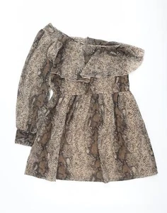 New Look Womens Brown Animal Polyester Blend Size 10 One Shoulder Pu - Picture 1 of 10