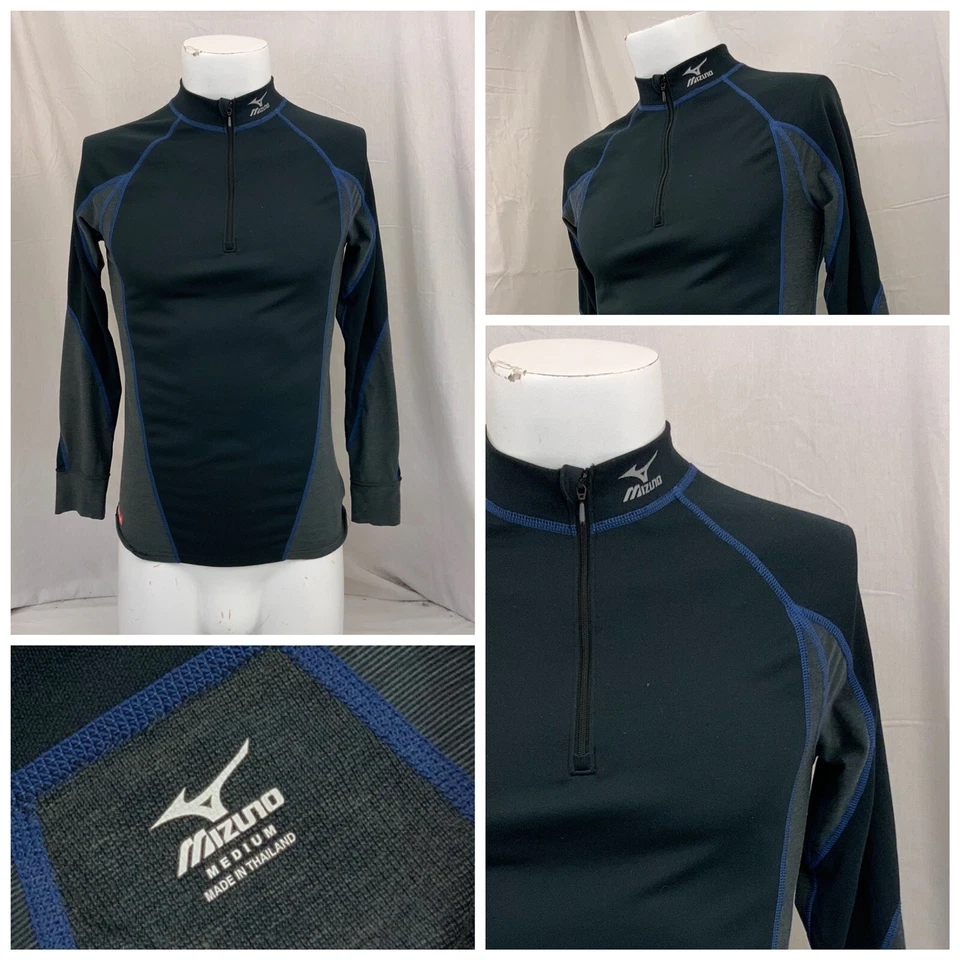 Mizuno 1/4 Zip Pullover M Black Long Sleeve 100% Poly Base Layer EUC YGI RE2261 - Image 1 of 4