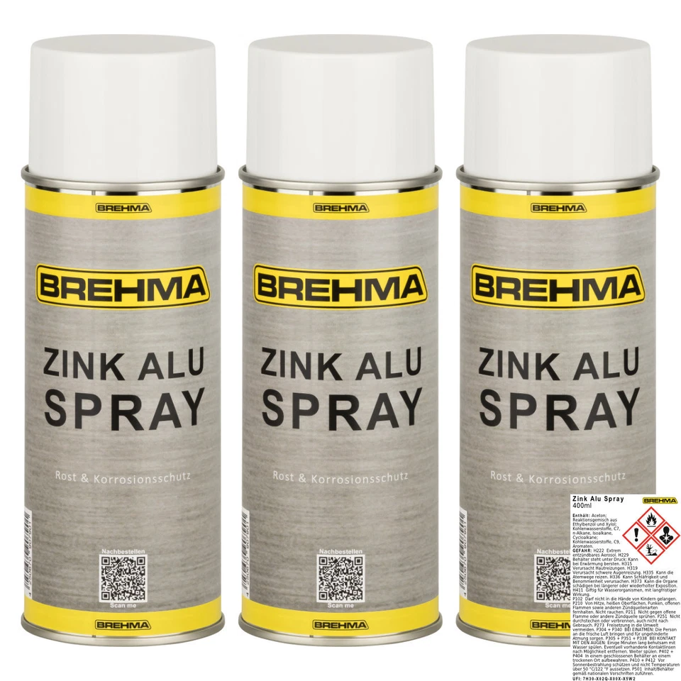 3x BREHMA Zink Alu spray hell Grundierung Korrosionsschutz bis 300°C 400ml - Bild 1 von 3