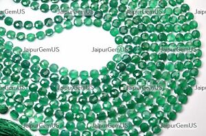 13 Inch Strand, 100% Natural Green Onyx Gems Faceted Cushion Beads, Size-6.50mm