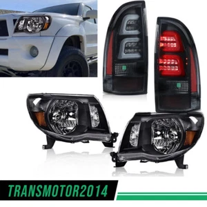 FIT FOR 2005-2011 TOYOTA TACOMA BLACK AMBER HEADLIGHTS & LED TAIL LIGHTS LAMPS - Picture 1 of 12