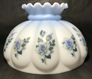 New 10" Painted Crimped Melon Student Lamp Shade, Sapphire Roses Scene Blue Tint - Picture 1 of 3