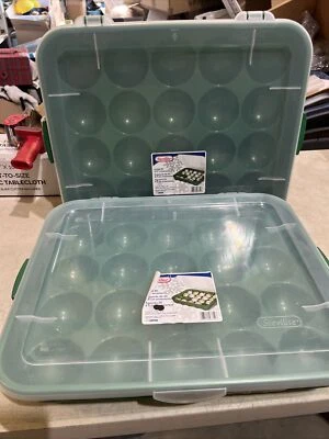 2 x Sterilite 20 Compartment Christmas Holiday Ornament Box Storage Case Green - Image 1 of 4