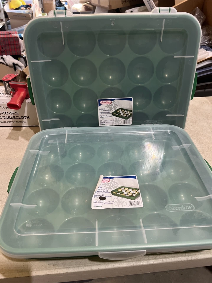 2 x Sterilite 20 Compartment Christmas Holiday Ornament Box Storage Case Green - Image 1 of 4