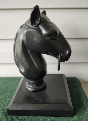 Vintage Cast Iron Horse Head Hitching Post 10" Tall Mounted on Wood Plaque Cover