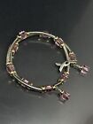 SIC Signed Silver/gold Tone Pink Crystals Breast Cancer  Awareness Wire Bracelet