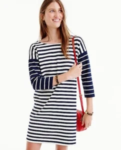 J. Crew Navy Colorblock Stripe Ponte Mini Dress Nautical Shift Cotton XXS F5572 - Picture 1 of 8