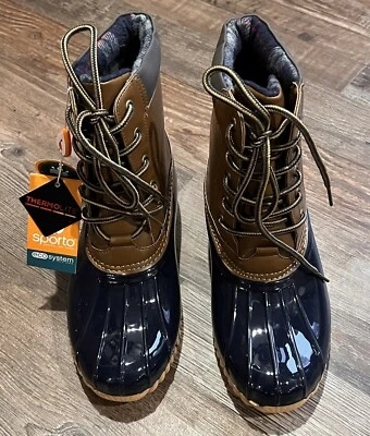 Sporto Women's Mid Calf Original Danielle Duck Boots - Tan & Blue Size US 6 - Image 1 of 4