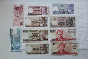 Turkey Banknotes, 10 total, 10 Million Lire, 100000Lira, 10/50/100/500/5000L - Picture 1 of 7