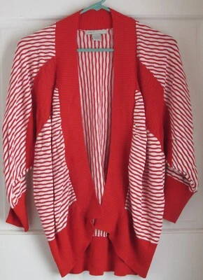 Suéter cárdigan abierto manga Dolman a rayas rojas y blancas para mujer KIKIT talla S Foto 1 de 4