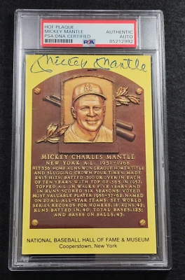 Rare MICKEY MANTLE Signed HOF Plaque-Postcard-NEW YORK YANKEES-PSA - Image 1 of 4