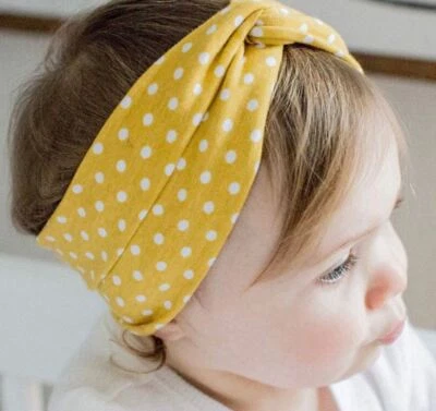 Baby Knotted Cross Hairband Yellow Dot Printed Wide Headband Elastic Headband - image 1 of 4