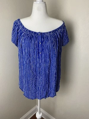 Kenneth Cole Womens Top XL Blue White Stripes Viscose C7 - Image 1 of 4
