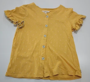 Matilda Jane Girls Yellow Pilkadot Button Down Front Shortsleeve Top Size 10 - Picture 1 of 8