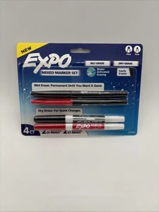 Expo 4ct Fine Mixed 2 Dry / 2 Wet Erase Marker Black/Red, NEW - Picture 1 of 8