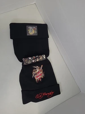 Ed Hardy Pack Of 2 Black Beanie Graphic/Embroidered Logo Hats One Size - Image 1 of 3