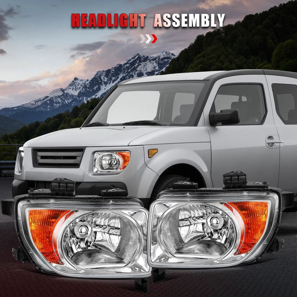 Conjunto de faros izquierda+derecha para Honda Element 2003-2008 par carcasa cromada Foto 1 de 4