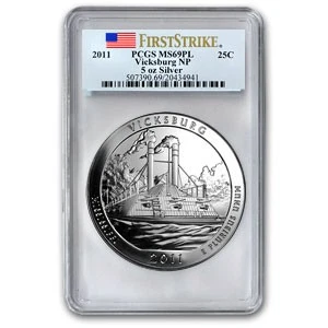2011 5 oz Silver ATB Vicksburg MS-69 PL PCGS (FirstStrike®) - Image 1 of 3