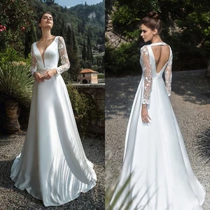 Satin Light Luxury Dress V-neck Backless Long Skirt A-line Floor Evening Dresses - Bild 1 von 7